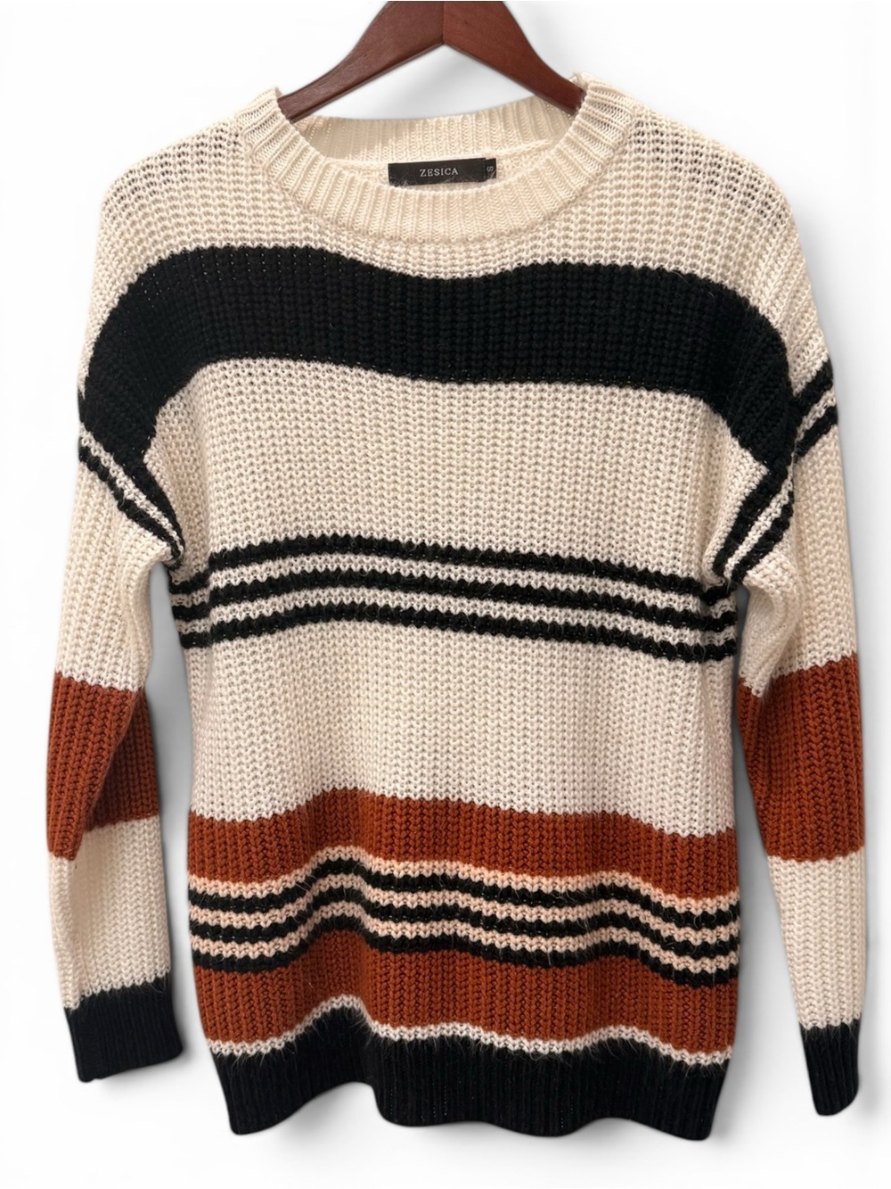 ZESICA Chunky Knit Colorblock Striped Sweater | Size Small
